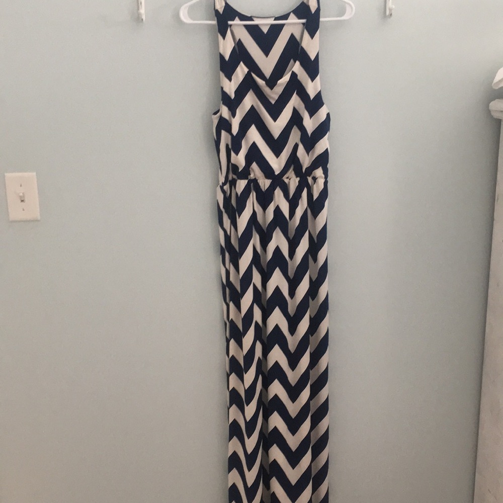 Navy & white chevron maxi dress